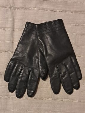 Classic Black Leather Men's Gloves Driving Lined Stitched Design Luxury